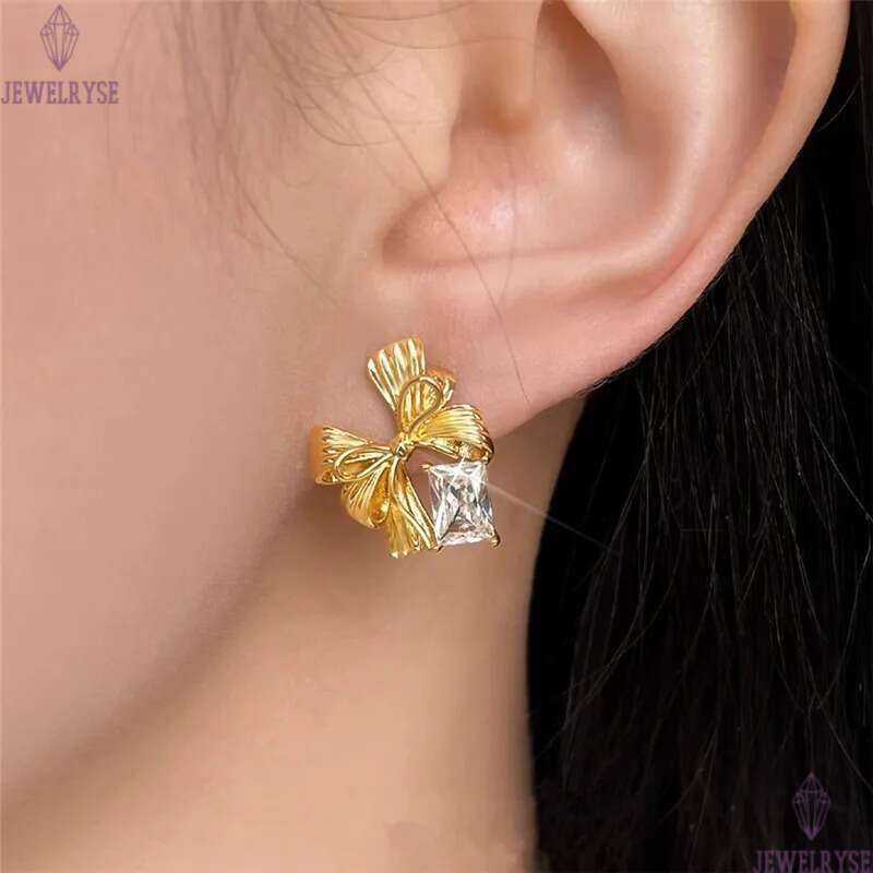 trendy CZ 18k gold bowknot stud designer earring AAA cubic zirconia for woman party earrings ear clip jewelry S925 silver needle womens valentines day