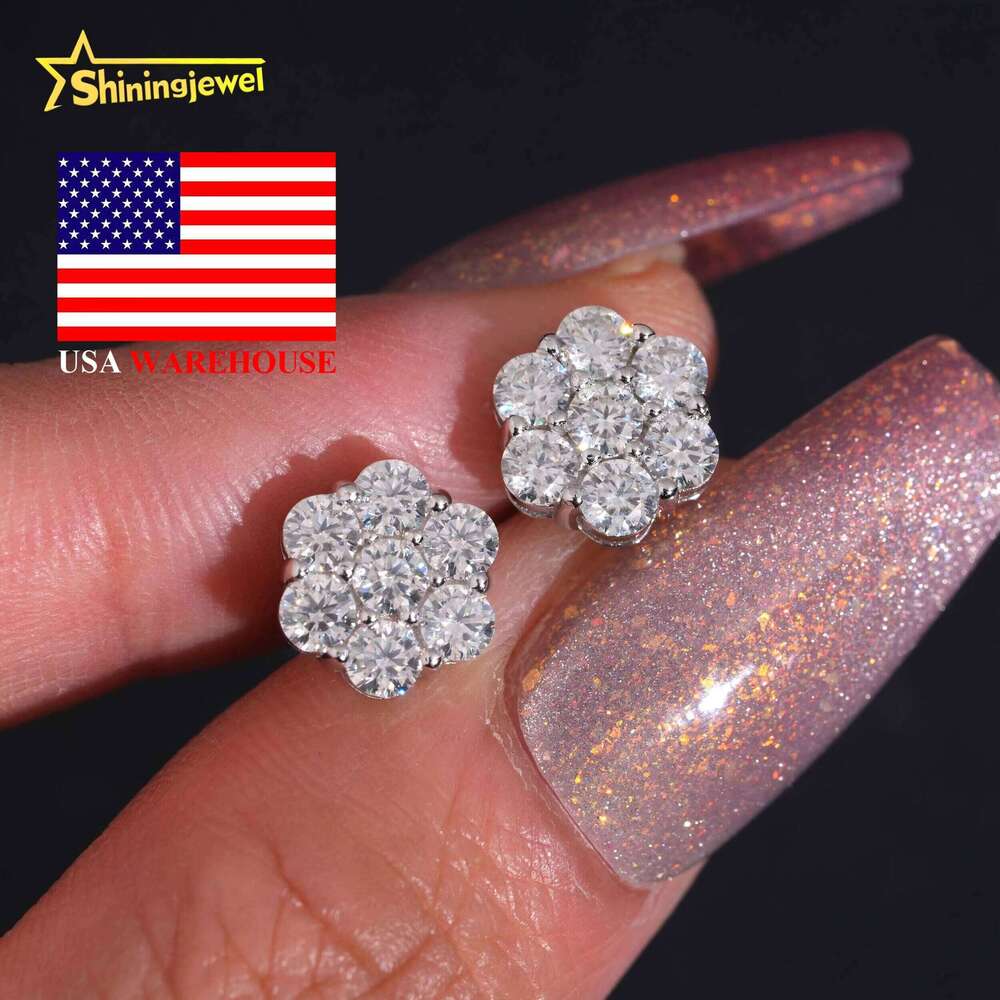 VVS Moissanite U.S. Warehouse Fast Shipping GRA Certified Pass Tester Hip-Hop Jewelry Iced VVS Silicon Stone Cluster Earrings