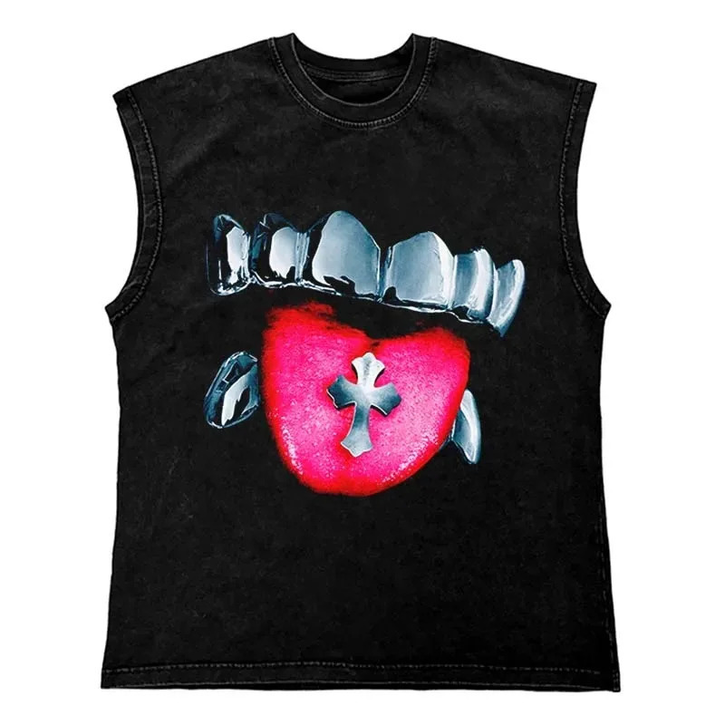 Gothic Punk Painting Print Tank Tops Hip Hop Oversized Cotton Streetwear T Shirt Custom Tanks Tops Men Washed Vest Men Clothing 251205