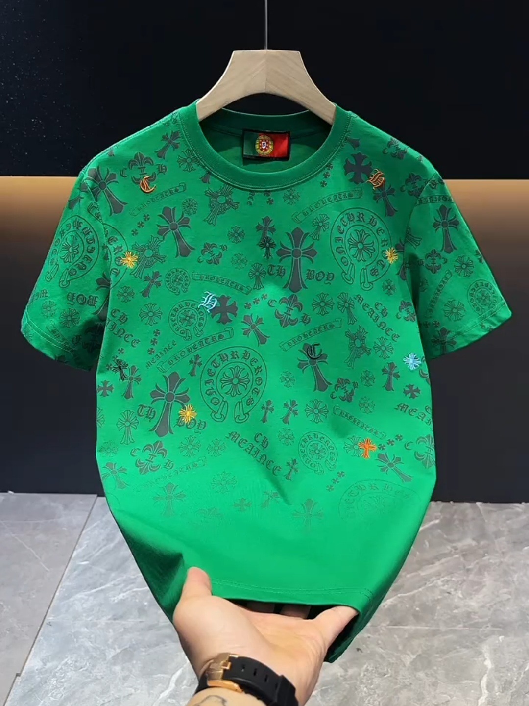 Designer Luxury Top 2025 Summer New Trendy Brand Heavy Embroidery Full Print Round Neck Short Sleeve T-shirt Men Slim Fit Versatile Light Luxury Base 