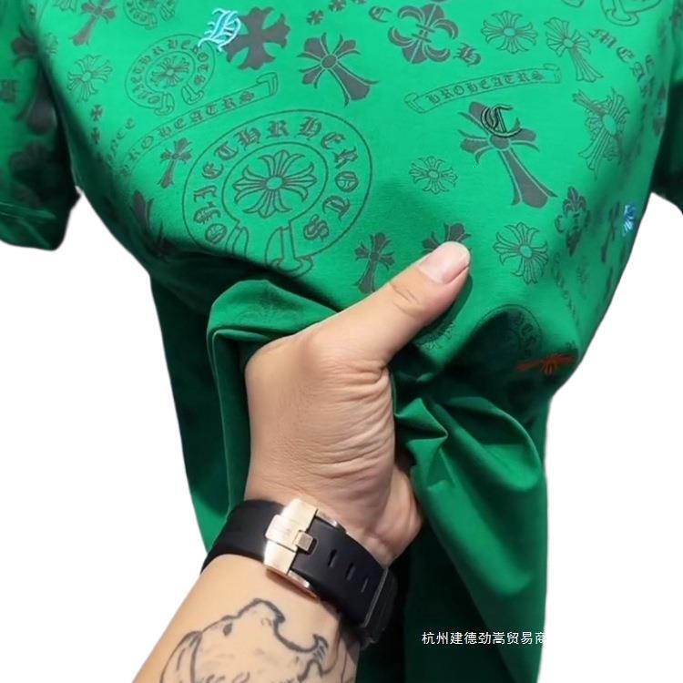 Designer Luxury Top 2025 Summer New Trendy Brand Heavy Embroidery Full Print Round Neck Short Sleeve T-shirt Men Slim Fit Versatile Light Luxury Base 