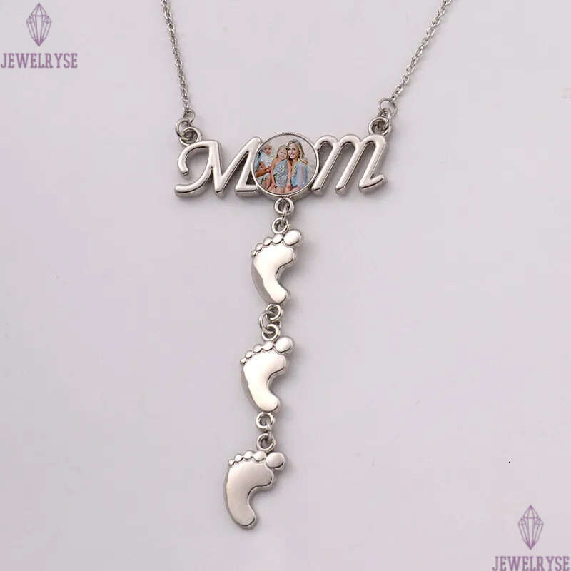 Mothers Day DIY Sublimation Blank Accessory Designer Necklace Woman Gold Plated Footprint Pendant Fashion Jewelry Silver Necklaces for Mother Gift