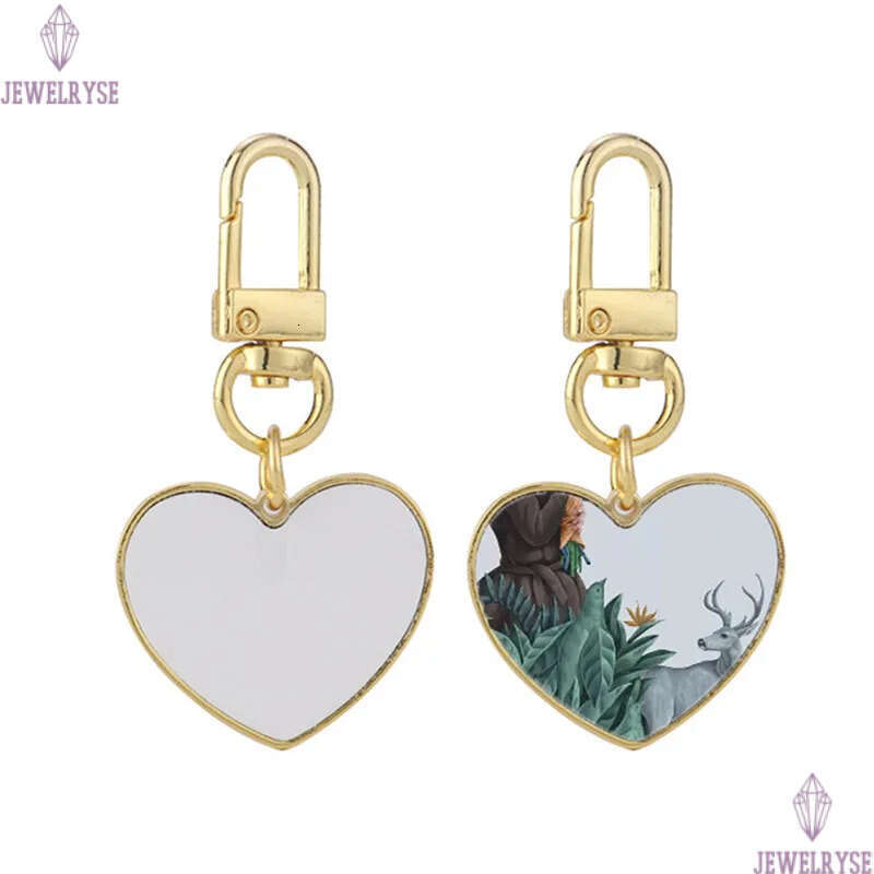 Thermal Transter DIY sublimation blank heart round keychains gold keychain photo frame keyring Silver Plated Alloy Car Key Ring Souvenir Accessories L