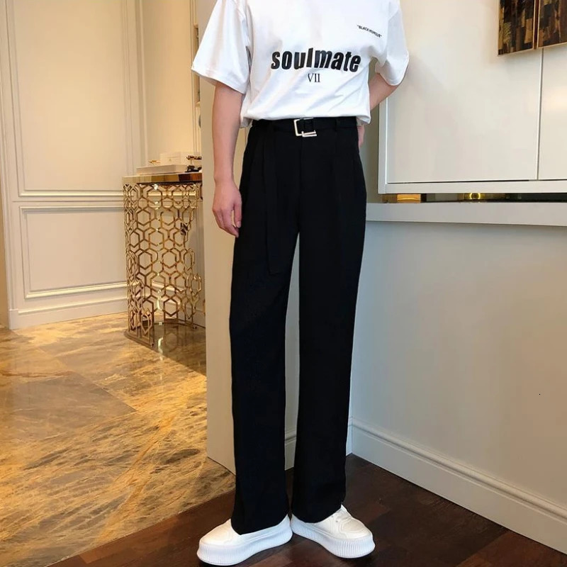 White Trousers For Men Baggy With Belt Wide Leg Elegant Spring Clothes Man Suits Pants Clothing Promotion Fabric Summer 2025 251204