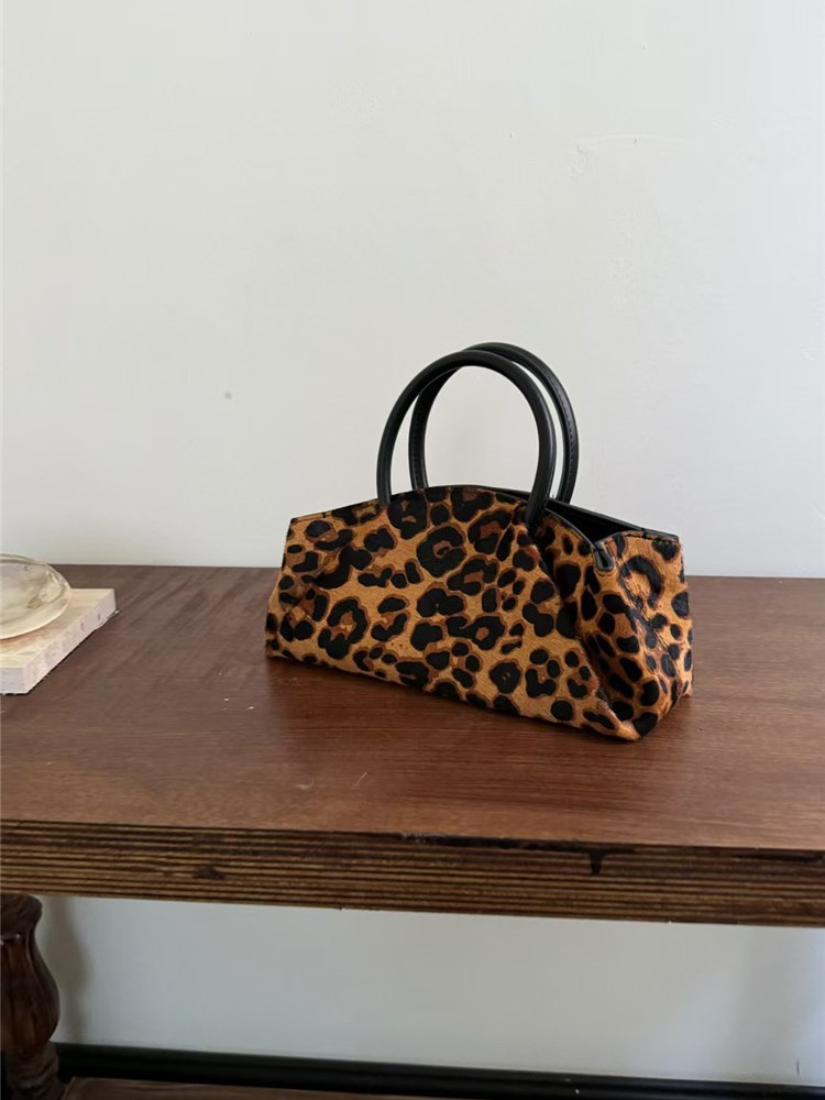 LOST IN VINTAGE Leopard Print Animals Fabric Soft Smooth Owl Bag Balls Bronze Kiss-lock Purse Clutch Large 35x23x10cm