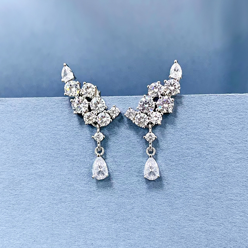 2026 Sparkling Handmade Stud Earrings Luxury Jewelry 925 Sterling Silver Water Drop 5A Zircon CZ Diamond Gemstones Party Wing Party Women Wedding Earr