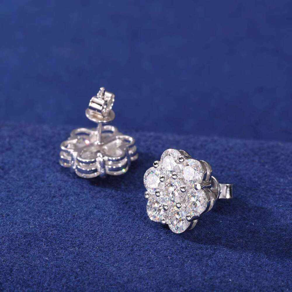 Multi Size Moissanite Radiance Flower Stud Earrings White Gold 925 Sterling Silver VVS Lab Synthetic VVS Moissanite Fine Jewelry Mens