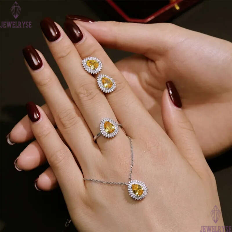 luxury diamond wed designer jewelry set for woman oval necklace earring ring 925 sterling silver womens white 5A zirconia engagement rings earrings gi