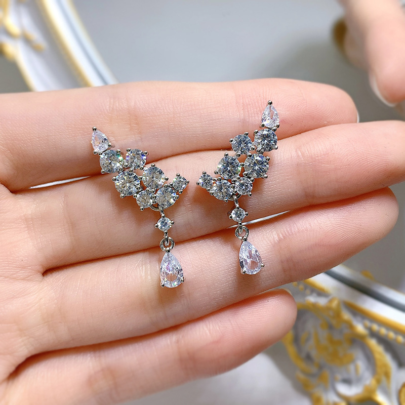 2026 Sparkling Handmade Stud Earrings Luxury Jewelry 925 Sterling Silver Water Drop 5A Zircon CZ Diamond Gemstones Party Wing Party Women Wedding Earr