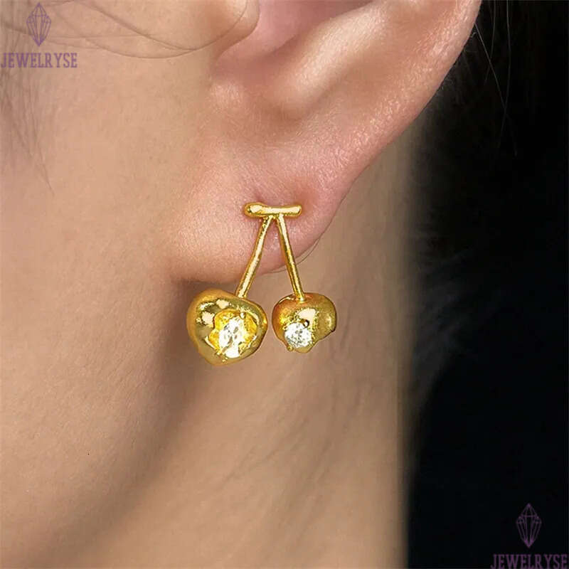 18k gold cherry stud earring designer AAA cubic zirconia for woman party school fashion earrings womens ear clip jewelry S925 silver needle daily outf