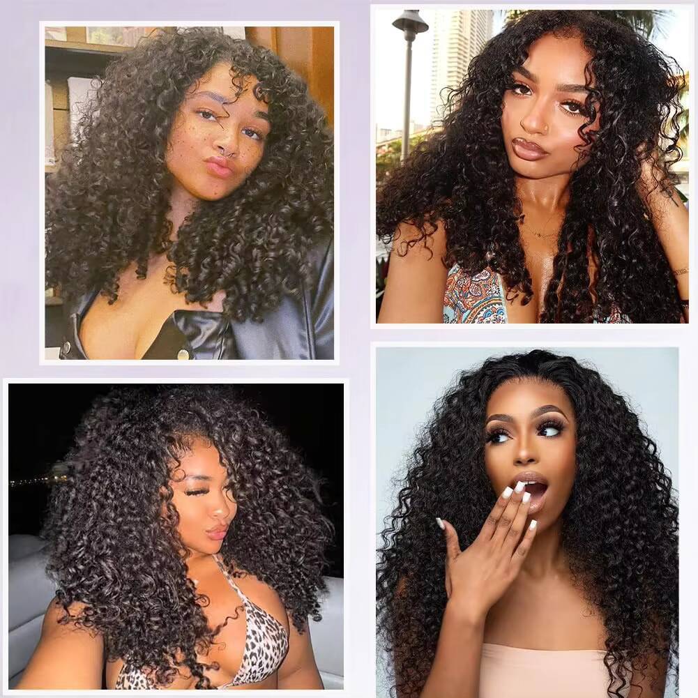 Half Wig Human Hair Glueless Wig 3 in 1 With Drawstring Seamless Clip Ins Flip Over Kinky Curly Human Hair Wigs for Black Women