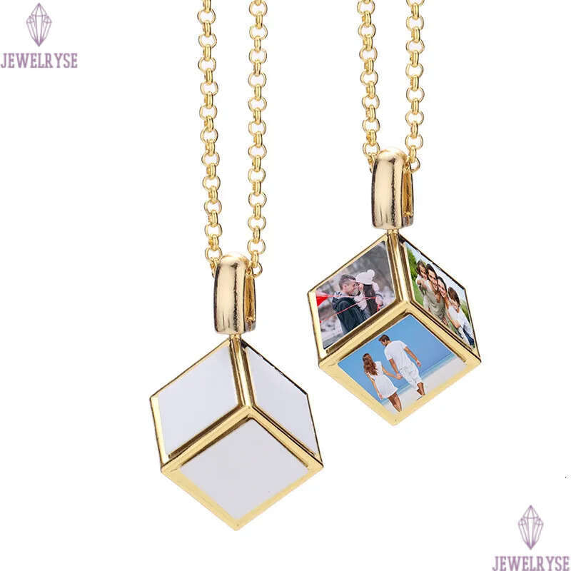 DIY sublimation blank gold designer jewelry thermal transter silver square mens necklace woman Photo Frame Pendant Necklaces Family Anniversary Gift