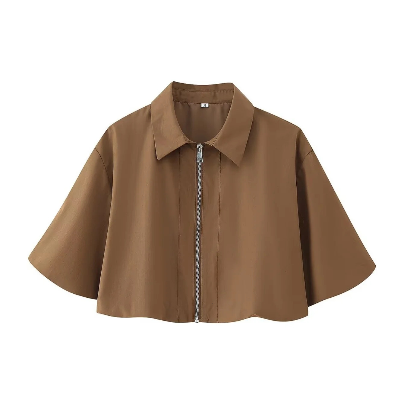 Womens Autumn Short Zipper Jacket Short Sleeved Top High Waisted Pleated Lantern Flower Bud Half Skirt Set 251204
