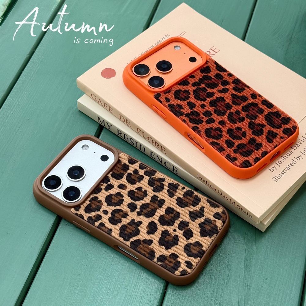 Corduroy Leopard Print Phone Case Compatible with iPhone 17 Apple 16 Max Autumn Winter 15 Pro European American 14 Women