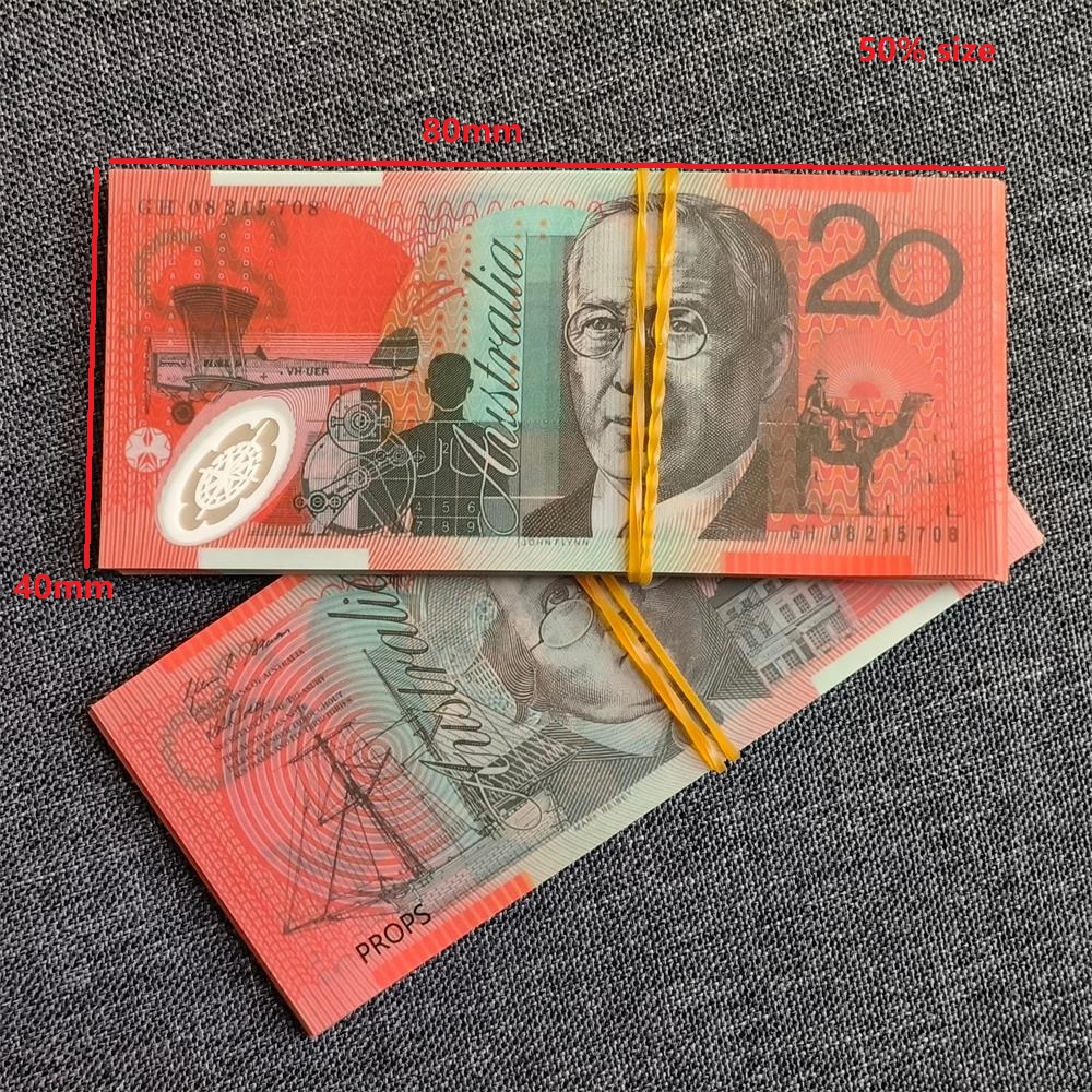 5A+ ULTRATHIN Australian Polymer 0.08mm Prop Money Australia Fake Money AUD 50 100 Bulk Double Sides Matte 80*40mm 50% Size