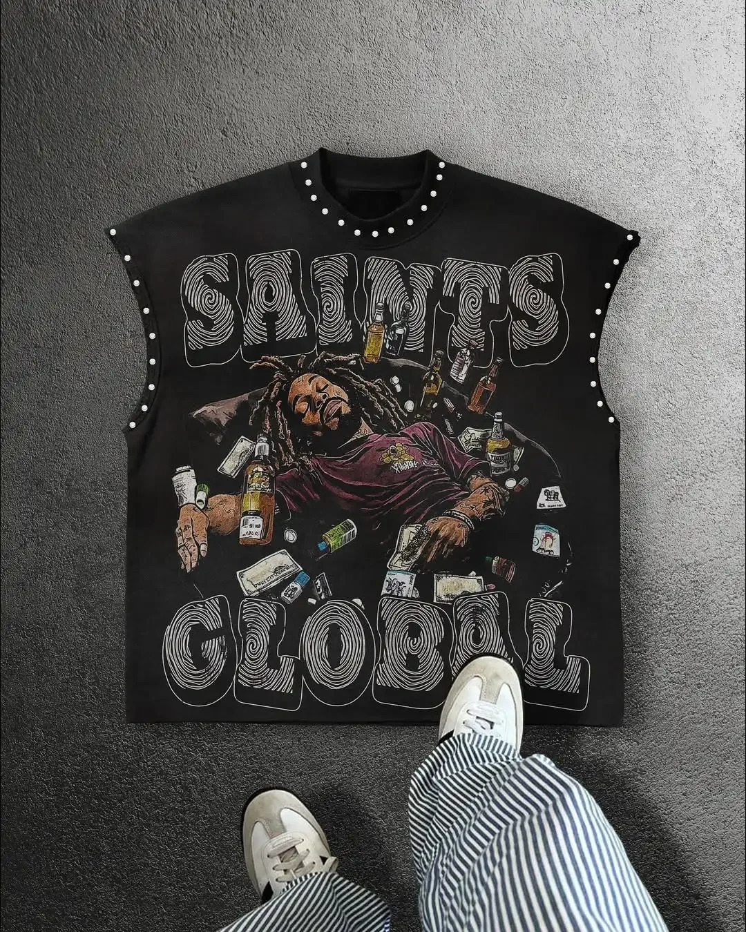 Streetwear Y2K Fashion Retro Sleeveless Oversized T Shirt Gothic Classic Top Hip Hop Print Extra Large Round Neck Vest 251205