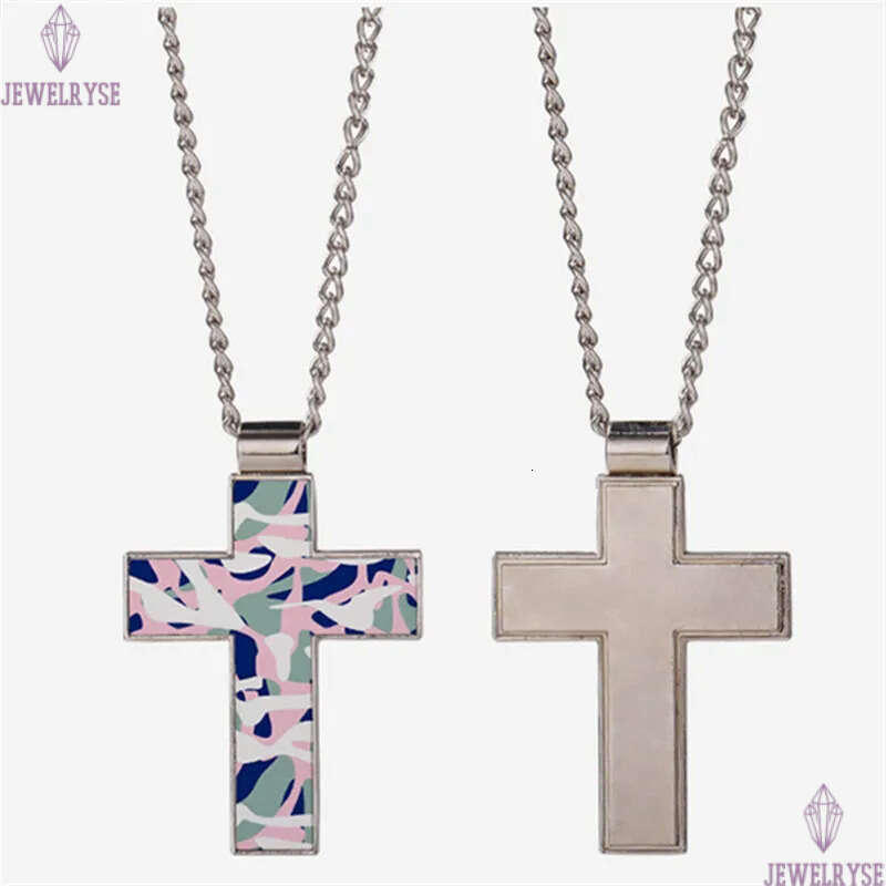 Fashion DIY sublimation blank mens silver cross necklace designer jewelry women man chain party Photo Frame Pendant for Couples Woman Necklaces Gift