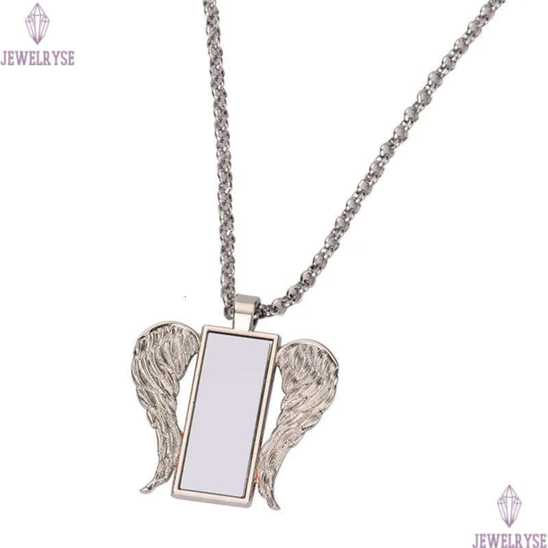 Vinatge DIY Sublimation Blank Gold Rectangle Wing Necklace Designer Woman Silver Plated Pendant Couples Necklaces for Man Womens Valentines Day Jewelr