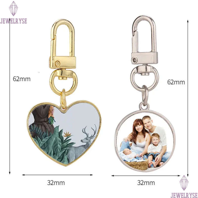 Thermal Transter DIY sublimation blank heart round keychains gold keychain photo frame keyring Silver Plated Alloy Car Key Ring Souvenir Accessories L