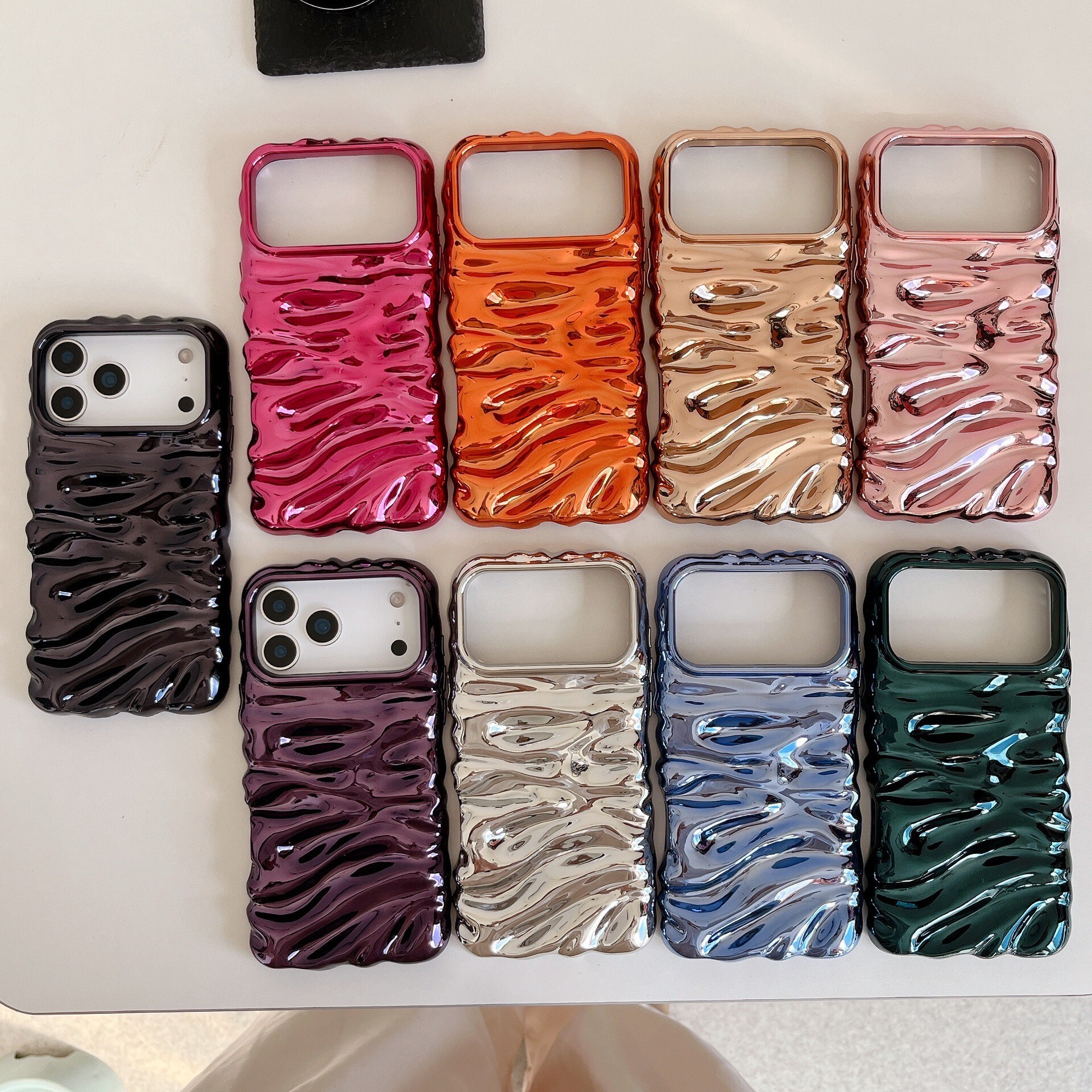 3D Wrinkle Cream Texture Compatible with iPhone 17 Pro Max Apple 16 Phone Case Electroplated 15 High-end Feel Export