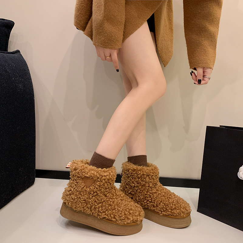 Designer Boots Women's 2025 New Thick Sole Non-Slip Snow Boots with Fleece Lining - Indoor & Outdoor Thermal Insulated Winter Fashion Cotton Shoe