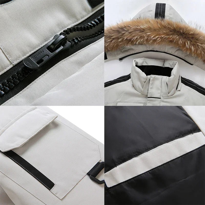 Mens Thermal Down Jacket Thick Puffer Men Coat High Quality Overcoat Winter Parka 90 White Duck Removable Cap y251205