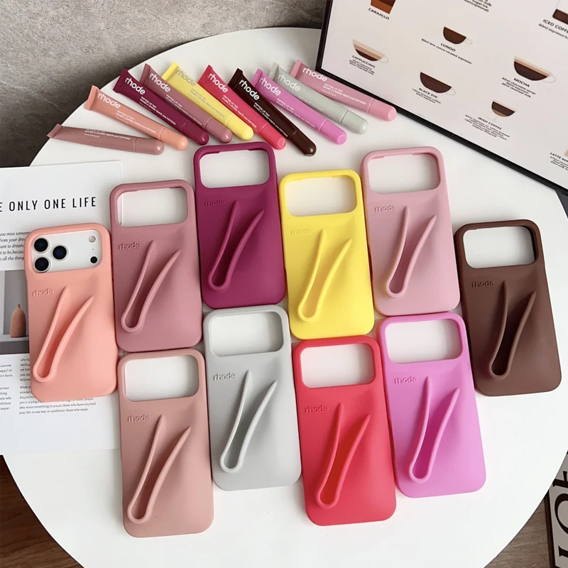 Phone Cases Lipstick Portable Case Design Lip Gloss Lipstick Lip Balm 3D Make-Up Silicone Phone Case for iPhone 17 16 15 14 13 12 11 Pro Max Lipgloss Holder Cover
