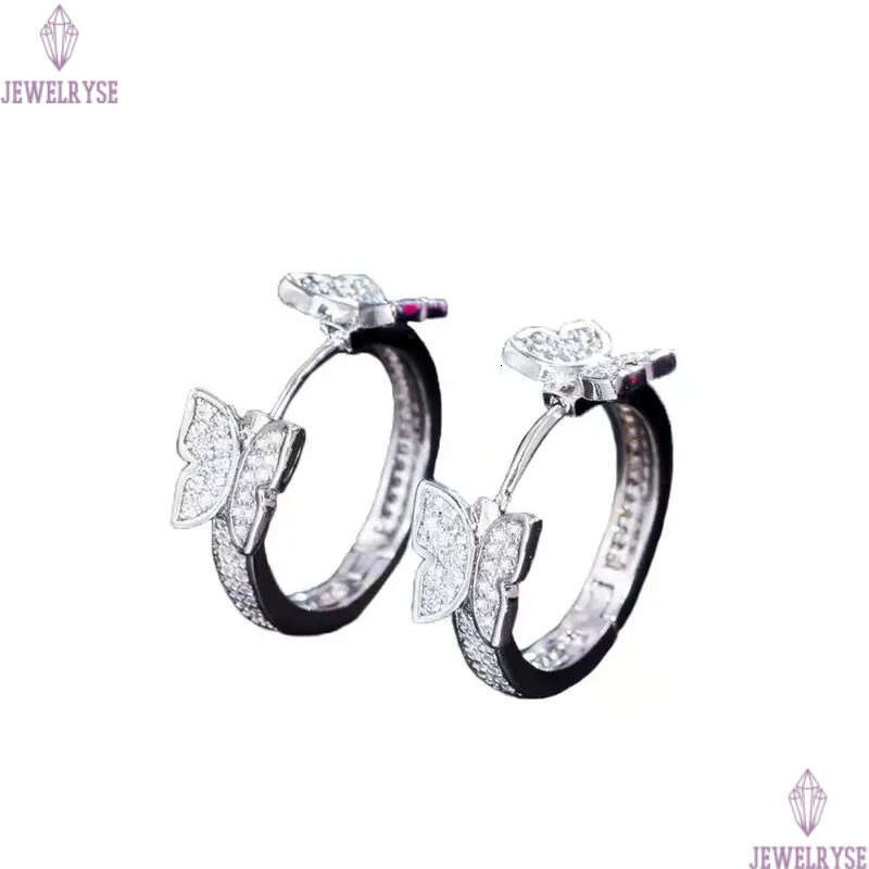 18k gold butterfly hoop earring designer for woman jewelry white AAA cubic zirconia copper round silver diamond earrings womens friend gift size 2.2cm