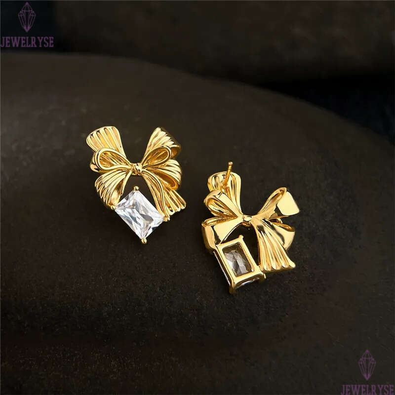 trendy CZ 18k gold bowknot stud designer earring AAA cubic zirconia for woman party earrings ear clip jewelry S925 silver needle womens valentines day