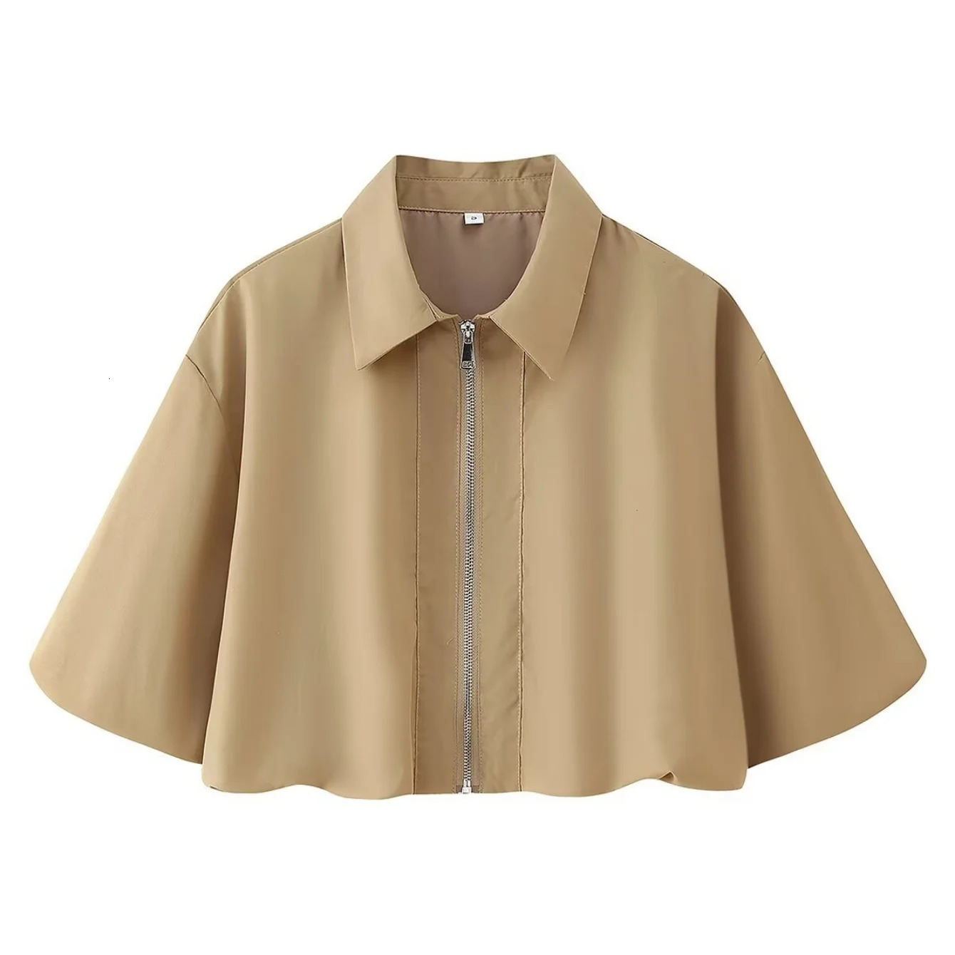 Womens Autumn Short Zipper Jacket Short Sleeved Top High Waisted Pleated Lantern Flower Bud Half Skirt Set 251204