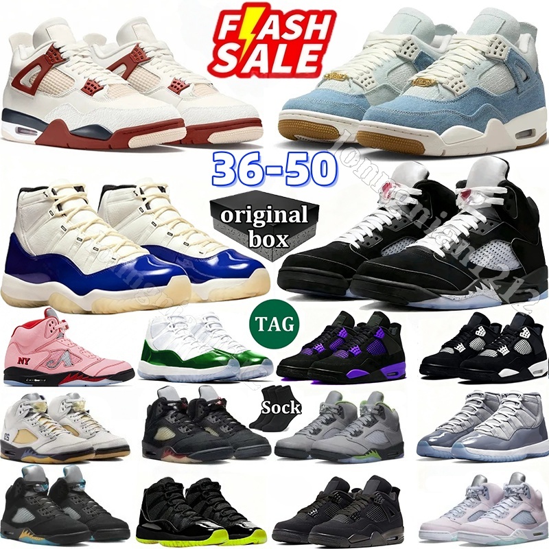 With Box Designer Basketball Shoes 4s Sneakers 5s Black Cat 4 Metallic 5 Military White Oreo Fire Red Bred Unc Cool Grey Thunder 11s Womens Men Trainers Big Size 14 15 16