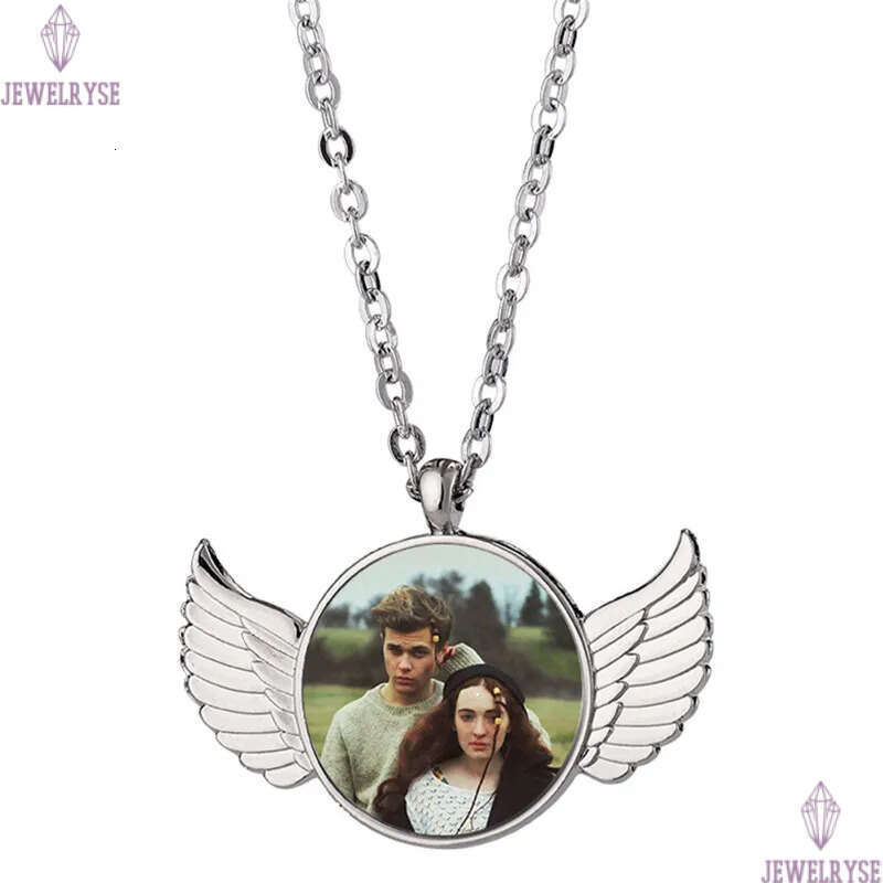 trendy DIY thermal transter sublimation blank woman angel wing round silver mens necklace designer jewelry Pendant Necklaces for man Anniversary Gift