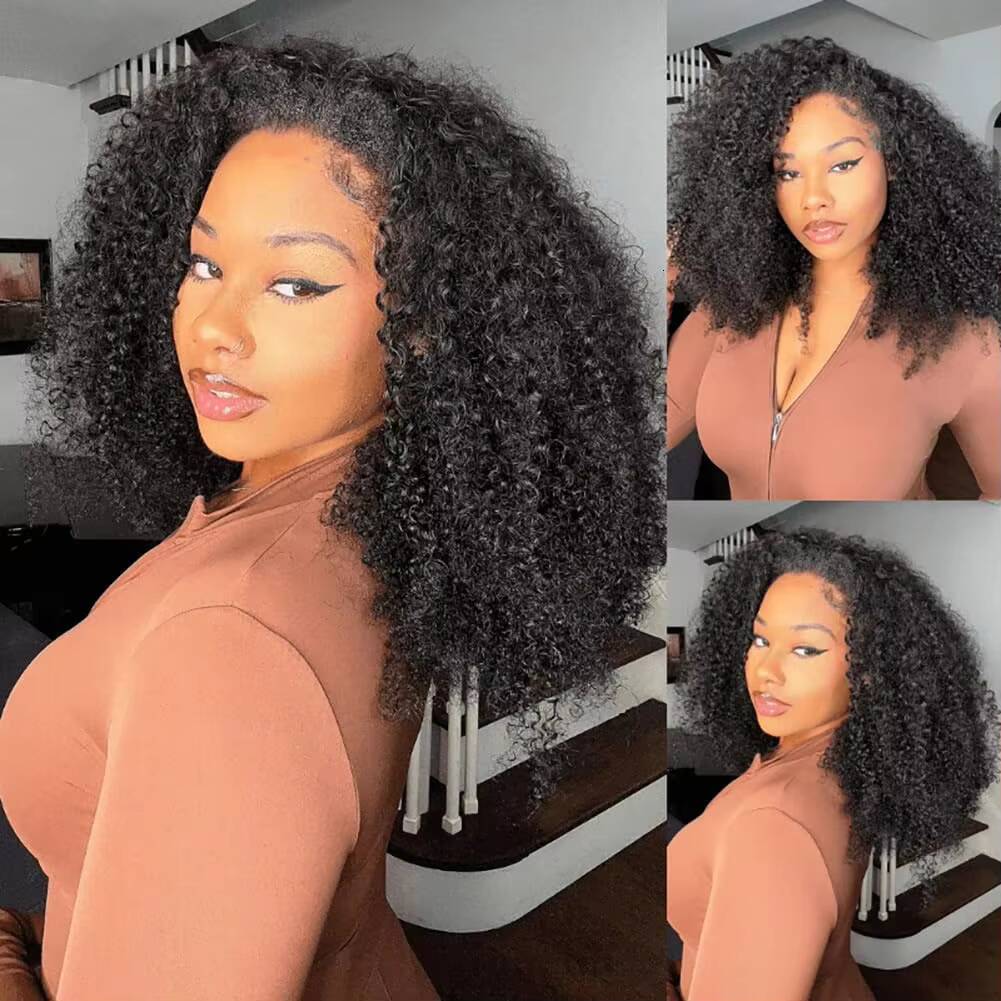 Half Wig Human Hair Glueless Wig 3 in 1 With Drawstring Seamless Clip Ins Flip Over Kinky Curly Human Hair Wigs for Black Women