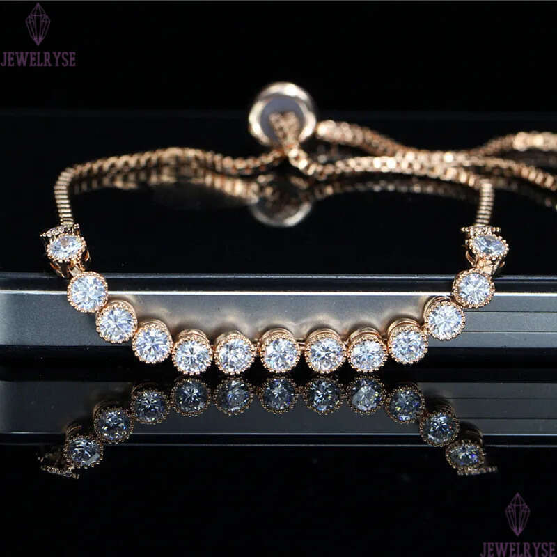 Classical 3A Cubic Zirconia Tennis bracelet Rose Gold Bracelets Copper White Round Diamond Luxury designer jewelry For Women Party Friend Girls Gift W