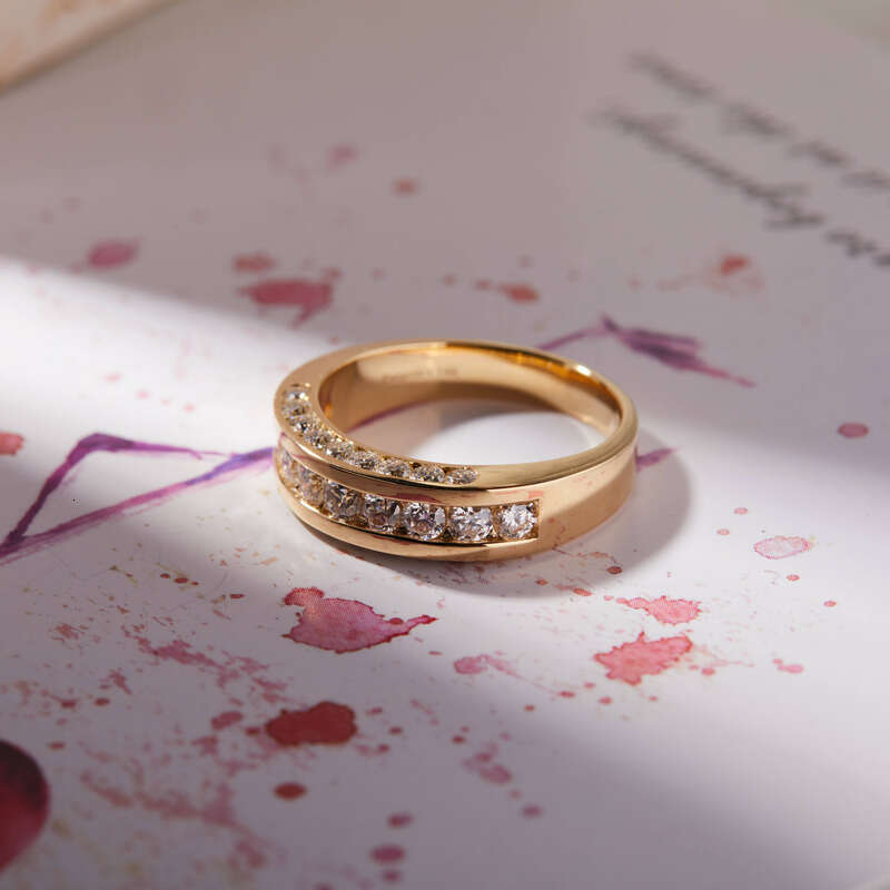 VVS Moissanite Custom Jewelry 14k Pure Gold Couple Rings with Channel Setting Shiny Diaspore Engagement Ring Girl Gift