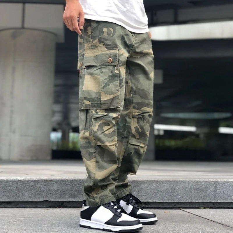 Camouflage Multi Pocket Straight Cargo Pants for Men Spring Summer Techwear Long Aesthetic in Emo Trousers Man 251128
