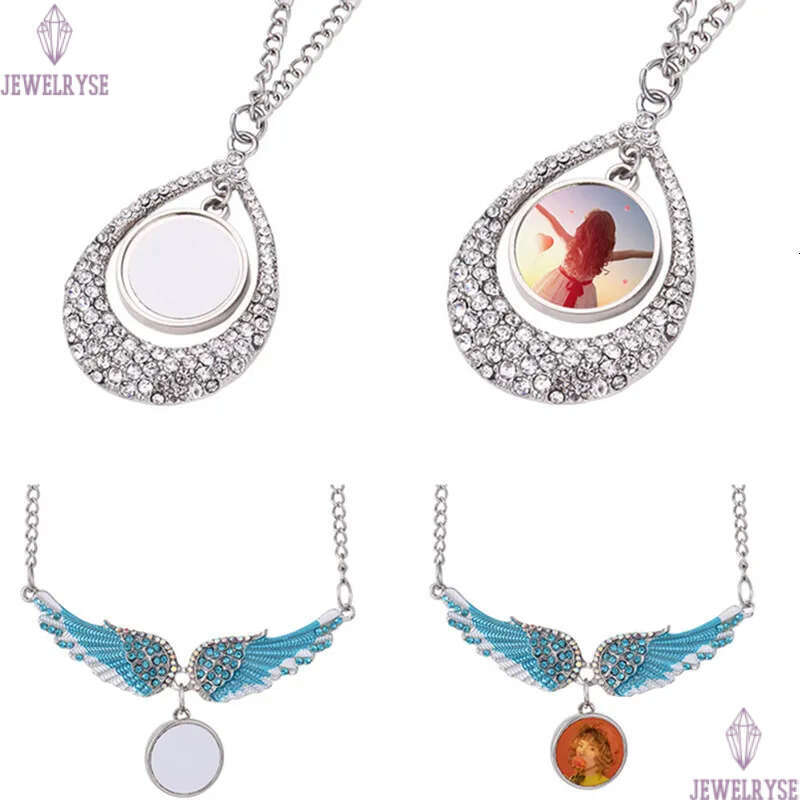sublimation blank designer woman jewelry gold mens necklace party photo frame silver cross wing heart rhinestone pendant womens necklaces for gift