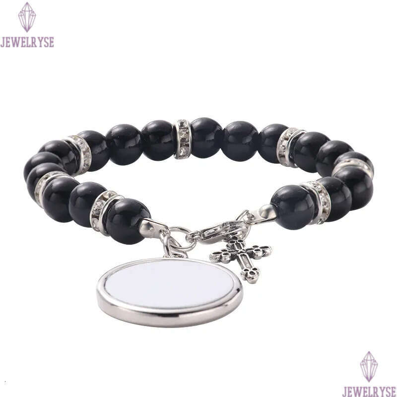 Fashion sublimation blank DIY round charm beaded cross transfer printing love mens bracelet for woman Thanksgiving Valentines Day Souvenir Family Gift
