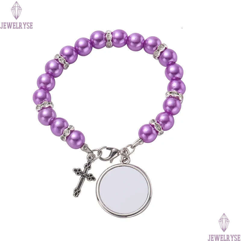 Fashion sublimation blank DIY round charm beaded cross transfer printing love mens bracelet for woman Thanksgiving Valentines Day Souvenir Family Gift