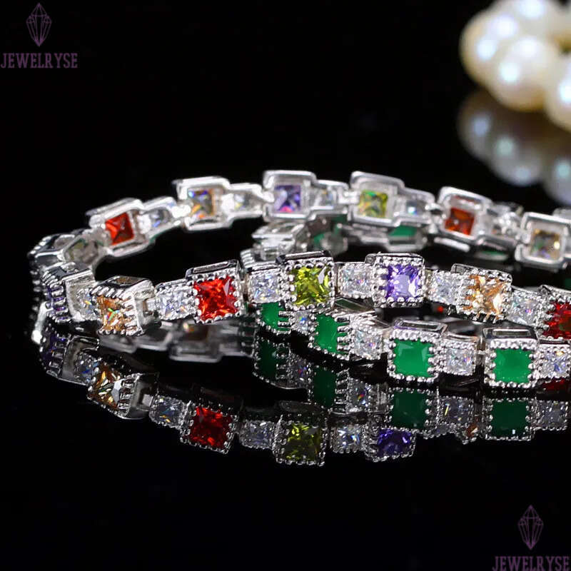 colorful diamond square desinger for woman AAA cubic zirconia copper white purple crystal bracelet bangle jewelry grls friend valentines day gift