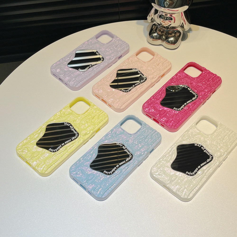 Dopamine Solid Color Wrinkle Mirror iPhone 17 Pro Max Apple 16 Phone Case 15 High-end Feel 14 for Women
