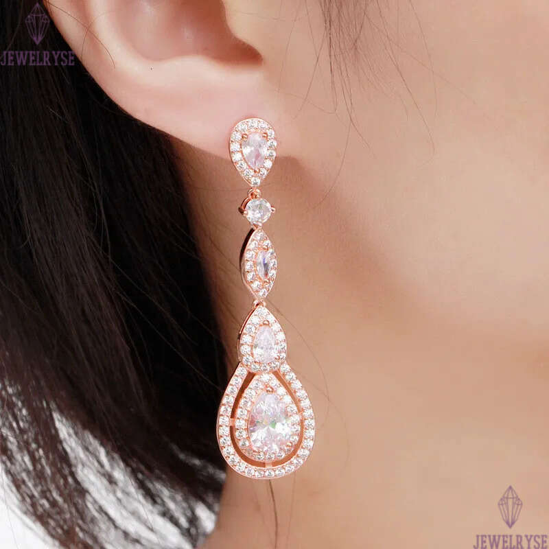Top Grade Long Dangle designer earring 18 Water Drop Flowers White Green AAA Cubic Zirconia Copper 18k Gold Silver Earrings jewelry For Women Bride We