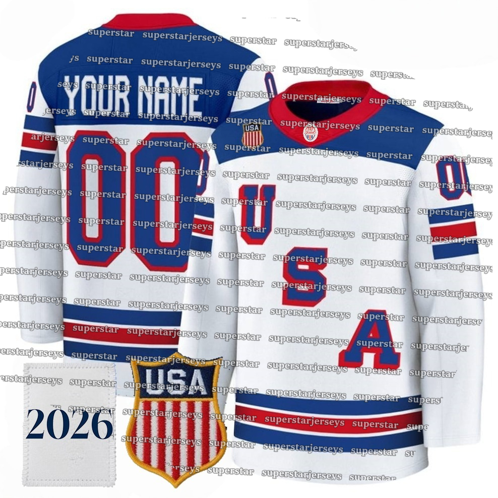 Mens Custom Team Name USA 2026 national Hockey Jerseys Matthew Tkachuk Matthew Jake Guentzel Brady Tkachuk Jack Hughes Adam Fox Hellebuyck Quinn Hughe