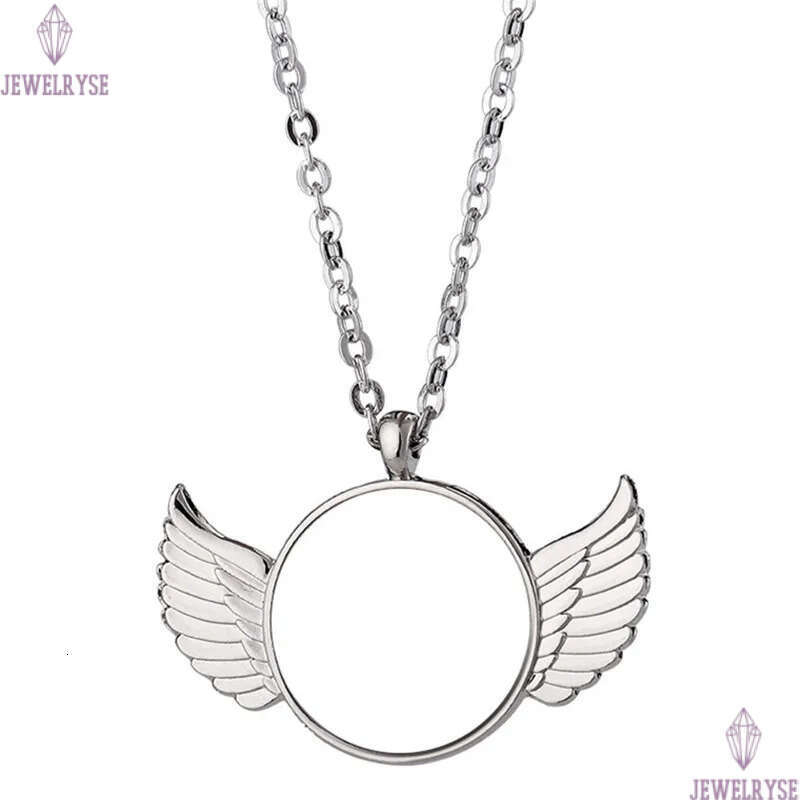 trendy DIY thermal transter sublimation blank woman angel wing round silver mens necklace designer jewelry Pendant Necklaces for man Anniversary Gift