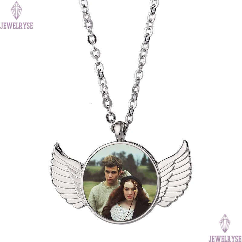 trendy DIY thermal transter sublimation blank woman angel wing round silver mens necklace designer jewelry Pendant Necklaces for man Anniversary Gift