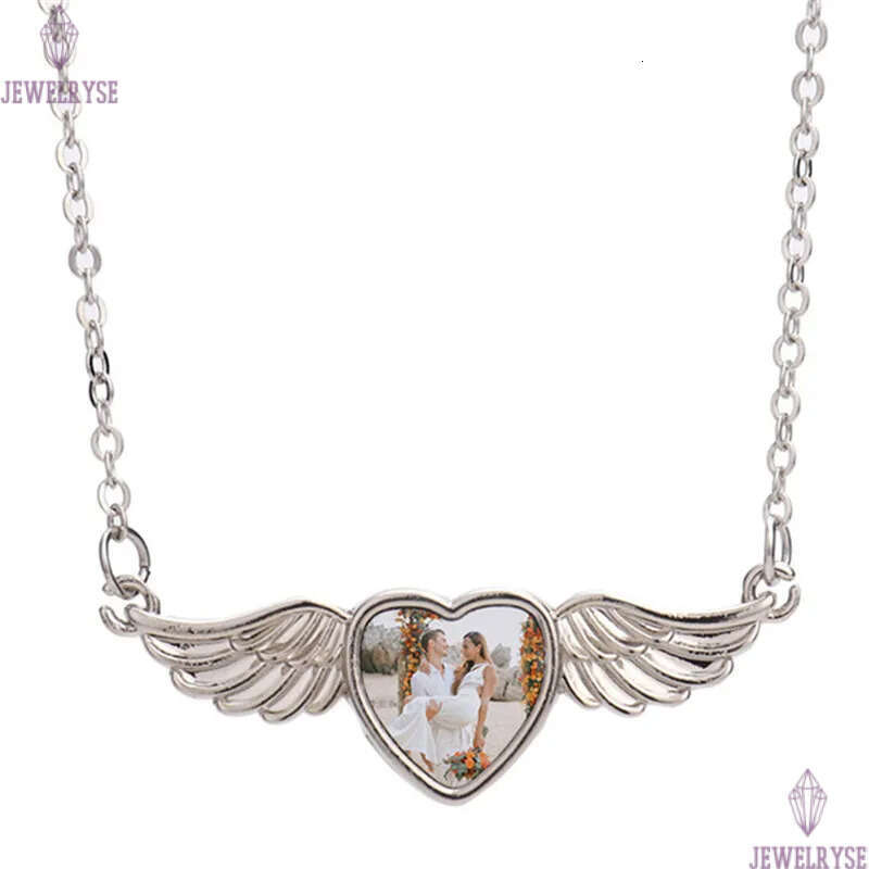 DIY sublimation blank couples mens designer jewelry love wing heart necklace woman party Photo Frame Silver Pendant Necklaces for Women Souvenir Gift