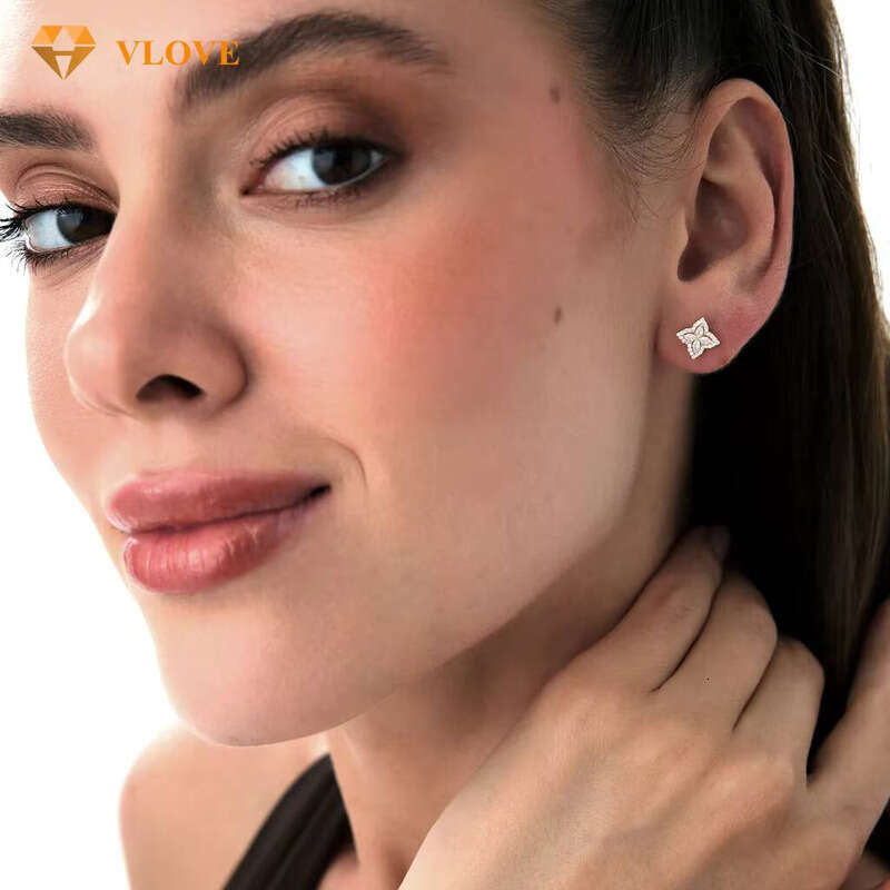 14k Petal Halo Stud Natural VVS Moissanite Women Flower Earrings