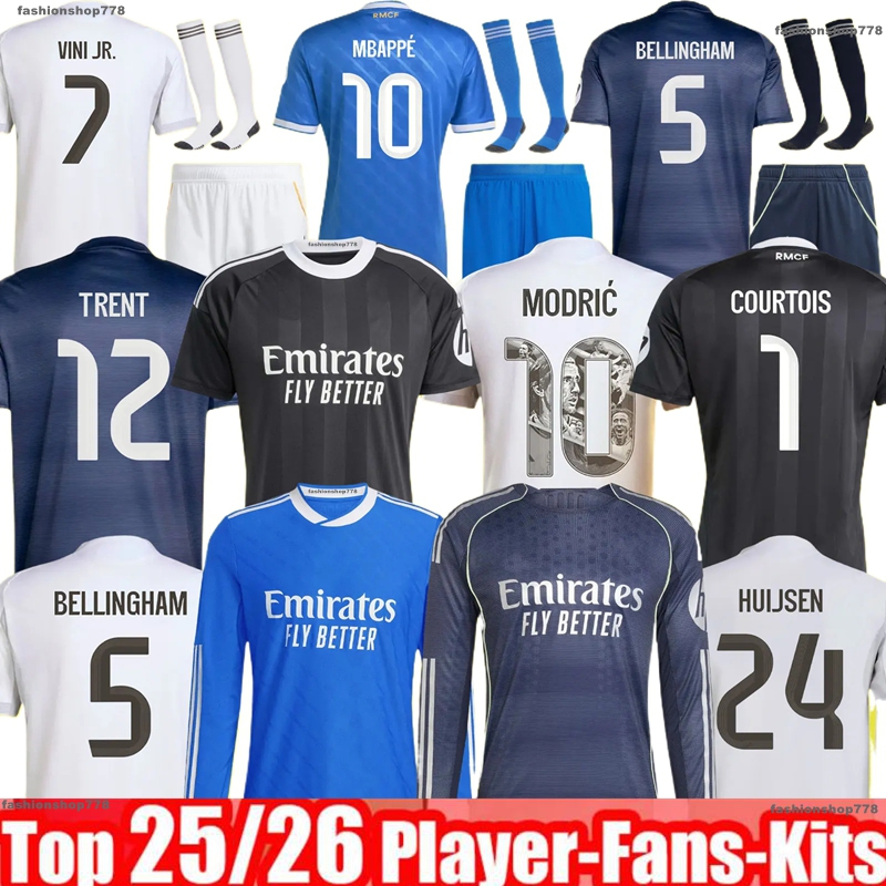 25 26 BELLINGHAM VINI JR MBAPPE Soccer Jerseys Football Shirt RODRYGO CAMAVINGA Reals Madrids VALVERDE 2025 2026 Arda GuLer Away Fans Player Version 3rd Men Kids Kit