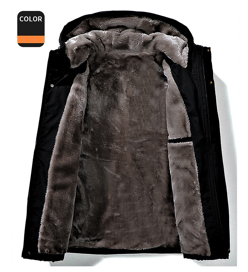 Men's Winter Hooded Fleece-Lined Thickened Long-Sleeve Cargo Jacket: Trendy Padded Heavyweight Outerwear