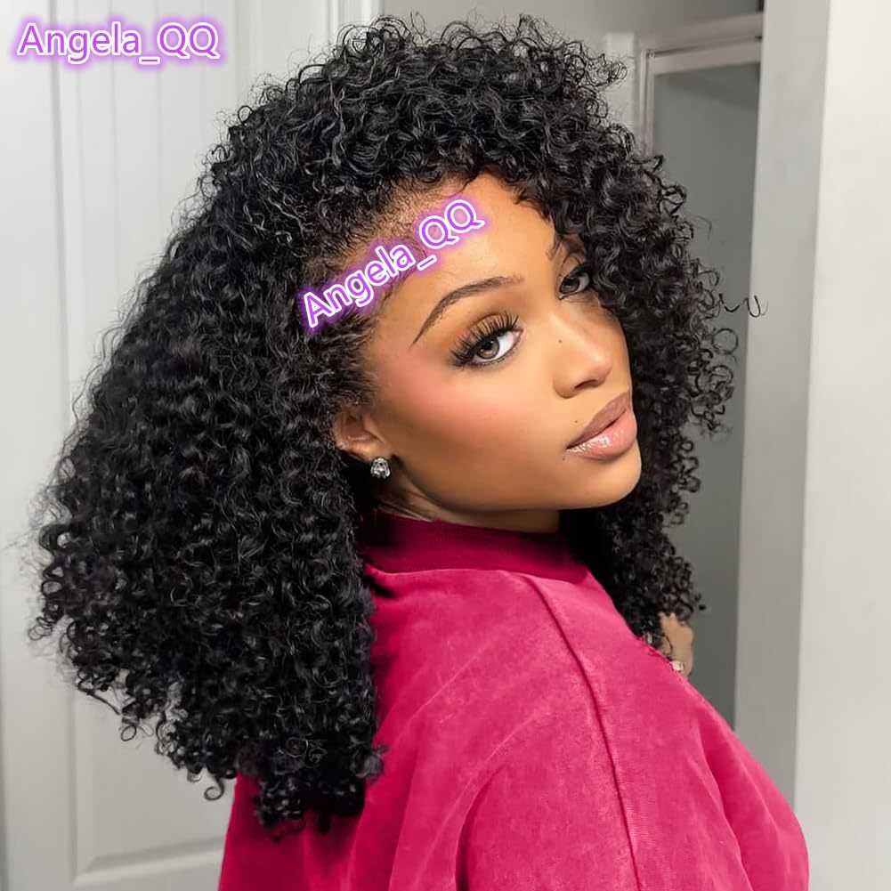 Half Wig Human Hair Glueless Wig 3 in 1 With Drawstring Seamless Clip Ins Flip Over Kinky Curly Human Hair Wigs for Black Women